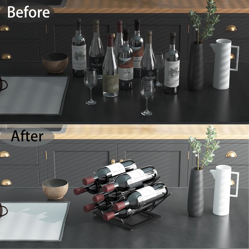 KOKSTOP Wine Rack Countertop, Black Metal Wine Bottle Organizer for Home Bar, Kitchen, Cabinet, Pantry, Tabletop Wine Racks for Cup and Water Bottle –7 Bottles Wine Storage Capacity. - Image 3